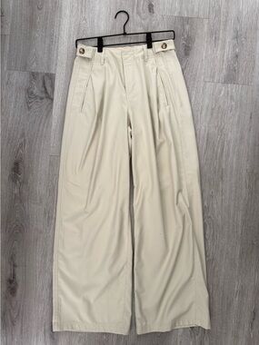 Free People Wide-Leg Pleated Khaki Pants in Cream